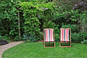 DECK CHAIRS ON THE LAWN AT BARNSDALE GARDENS