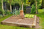 VEGETABLES IN A RAISED BED AT BARNSDALE GARDENS