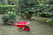 RED METAL WHEELBARROW