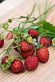 ALPINE STRAWBERRIES ON A WOODEN BOARD