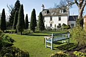 BENCH SHEPHERD HOUSE GARDEN  SHEPHERD HOUSE, INVERESK, SCOTLAND  OWNERS, SIR CHARLES AND LADY FRASER