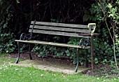 GARDEN BENCH WITH OLD FORK AS COFFEE TABLE