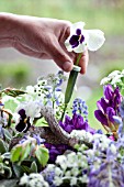 SPRING BOUQUET IN SILVER VASE DETAIL WITH SPECIAL FLOWER HOLDER