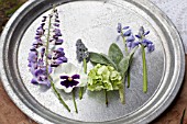 SPRING BOUQUET IN SILVER VASE DETAIL OF FLOWERS USED