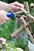 FLOWER ARRANGEMENT IN WHITE POT - CONSTRUCTING BIRCH BRANCHES