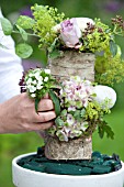 FLOWER ARRANGEMENT IN WHITE POT - ADDING FLOWERS