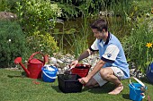 PREPARING BASKET PLANTERS FOR POND