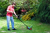 LAWN ACTION MAN USING SCARIFIER