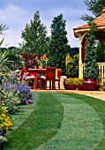 OUTDOOR DINING AREA, ON WOODEN DECKING PATIO