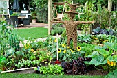 WICKER MAN IN VEGETABLE BORDER,  SUTTONS GROWING FOR HEALTH GARDEN AT TATTON PARK 2007 DESIGNED BY KEVIN AND SUZANNE DUNNE