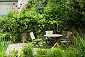 GARDEN SEATING AREA BY POND