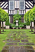 THE OLD GARDEN, TWO ROWS OF CLIPPED PORTUGUESE LAURELS AT WOLLERTON OLD HALL