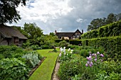 TWIN BORDERS BURSTING WITH HERBACEOUS PERENNIALS AT WOLLERTON OLD HALL