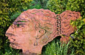 CONTEMPORARY HAND CRAFTED STEEL SCULPTURE HEAD OF FEMALE, GARDEN ART, WITHIN CONWY CONWY VALLEY MAZE
