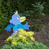 CHILDRENS GARDEN WITH COLOURFUL CONTEMPORARY STATUARY, AT GARDEN ART, WITHIN CONWY VALLEY MAZE