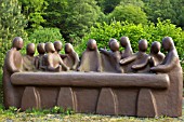 CONTEMPORARY FIBRE GLASS SCULPTURE OF THE LAST SUPPER, GARDEN ART, WITHIN CONWY VALLEY MAZE