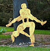 CHILDRENS GARDEN WITH COLOURFUL CONTEMPORARY STATUARY, AT GARDEN ART, WITHIN CONWY VALLEY MAZE