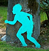 CHILDRENS GARDEN WITH COLOURFUL CONTEMPORARY STATUARY, AT GARDEN ART, WITHIN CONWY VALLEY MAZE