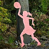 CHILDRENS GARDEN WITH COLOURFUL CONTEMPORARY STATUARY, AT GARDEN ART, WITHIN CONWY VALLEY MAZE