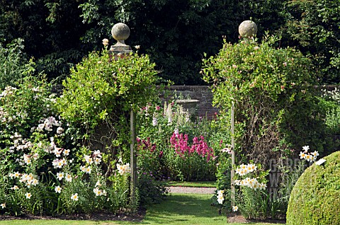 FRONT_GARDEN_WITH_GATES_LONICERA_AND_LILLIUM_REGAL_AT_WOLLERTON_OLD_HALL