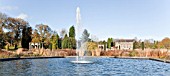 FOUNTAIN IN ITALIAN GARDEN IN AUTUMN AT TRENTHAM GARDENS STAFFORDSHIRE IN NOVEMBER