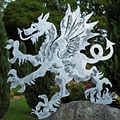 Contemporary hand crafted mild or stainless steel sculpture of Welsh Dragon