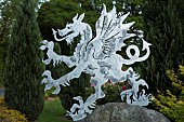 Contemporary hand crafted mild or stainless steel sculpture of Welsh Dragon