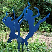 Life sized Contemporary hand crafted steel sculpture called  In My Dreams  depicting three dancing girls, Garden Art