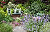 Seating area herbaceous perennial borders