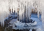 Frozen ornate water fountain in Winter