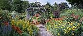 Garden Room called the Lanhydrock Garden with central oak pergola borders of hot coloured herbaceous perennials