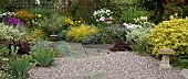 Border of summer flowering herbaceous perennials and oranamental grasses in garden in summer Dene Close (NGS) Penkridge Staffordshire