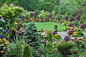 Overall garden view of oriental themed garden