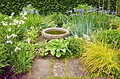 Border of mixed herbaceous perennials in oustanding country garden