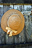 STRAW SUN HAT, OLD SHED DOOR