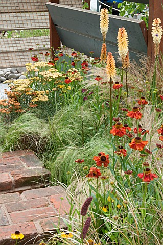 BORDER_BY_STEPS_WITH_HELENIUM_ACHILLEA_GRASSES_AND_KNIPHOFIA