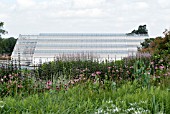 VIEW OF THE BICENTENARY GLASSHOUSE FROM THE PIET OUDOLF BORDERS AT RHS WISLEY: JUNE 2007