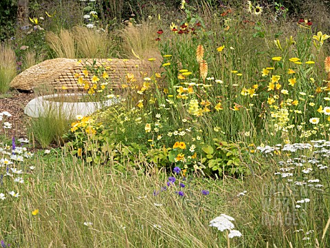 JORDANS_WILDLIFE_GARDEN_DESIGNED_BY_SELINA_BOTHAM_NATURAL_PLANTING_WITH_SCULPTURED_STRAW_BENCH